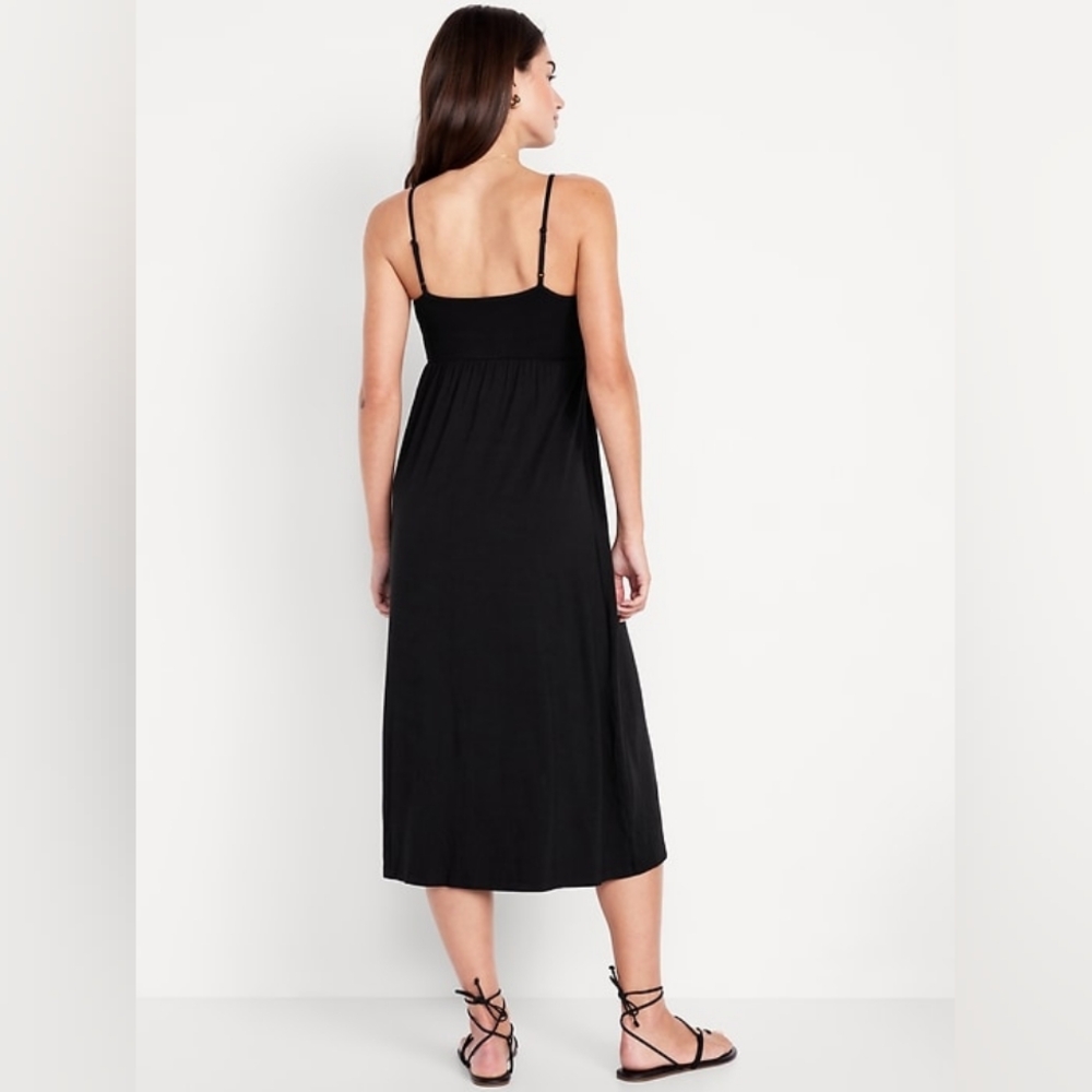 Old Navy Waist-Defined Cami Midi Dress Black - Picture 2 of 3